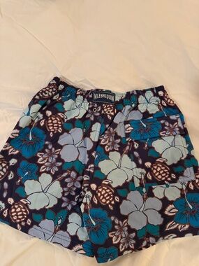 Vilebrequin Navy Blue Teal Floral Kids Swim Trunks